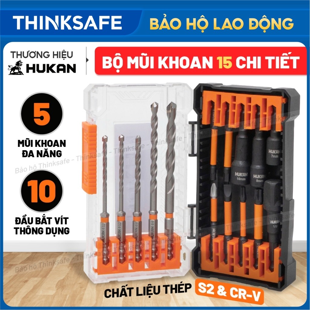 Bộ mũi khoan đa năng 15 chi tiết  HUKAN G1-BPK15, Bao gồm mũi khoan, mũi vít, mũi tôn, chuyển chuyên vít sang bulong