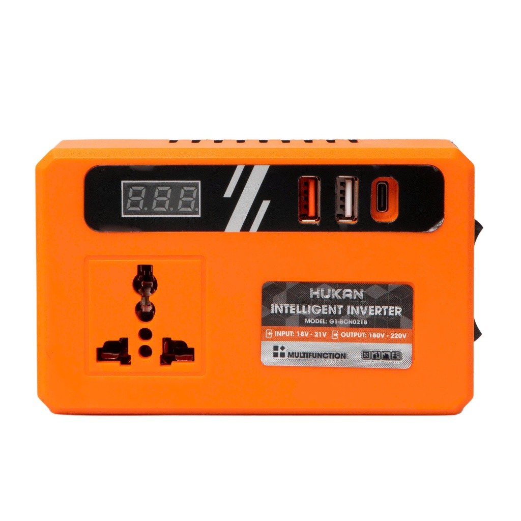 Bộ chuyển đổi nguồn điện HUKAN G1-BCN0218 | Chuyển từ pin 18-21V lên 220V Cắm Được Quạt Điện, Sạc Nhanh, Có Đèn Led