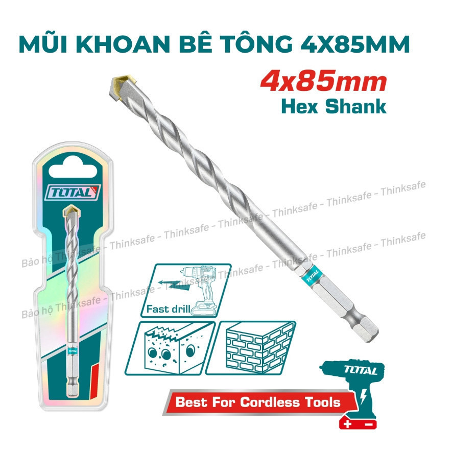 [Mẫu mới] Bộ mũi khoan bê tông 5 -12 chi tiết TOTAL TACSD6055/ TACSDL12206 Chuôi lục giác khoan tường, gạch