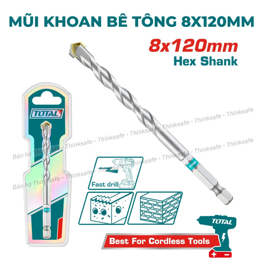 [Mẫu mới] Bộ mũi khoan bê tông 5 -12 chi tiết TOTAL TACSD6055/ TACSDL12206 Chuôi lục giác khoan tường, gạch