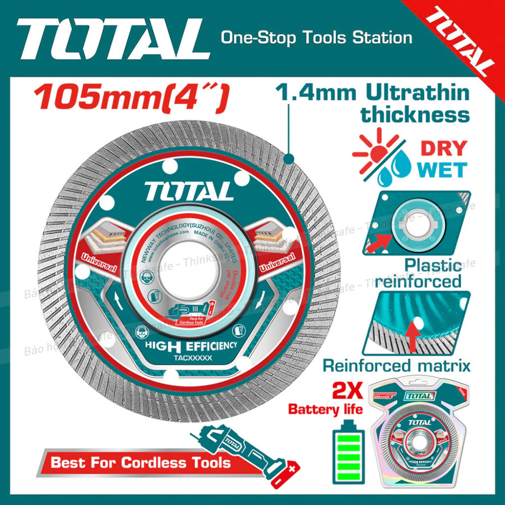 Đĩa cắt gạch siêu mỏng 105-125mm mẫu mới TOTAL TAC2151051 TAC2151251 độ dày đĩa 1.4mm cho máy mài góc, máy cắt cầm tay