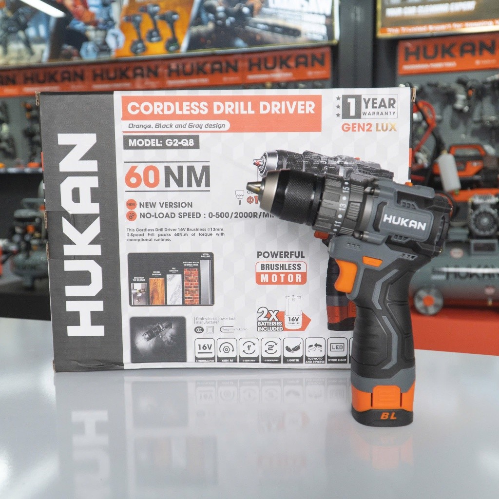 Máy khoan pin 3 Chức năng HUKAN G2-Q8, Không chổi than 60Nm, 13mm, Có khóa trục 20 cấp trượt