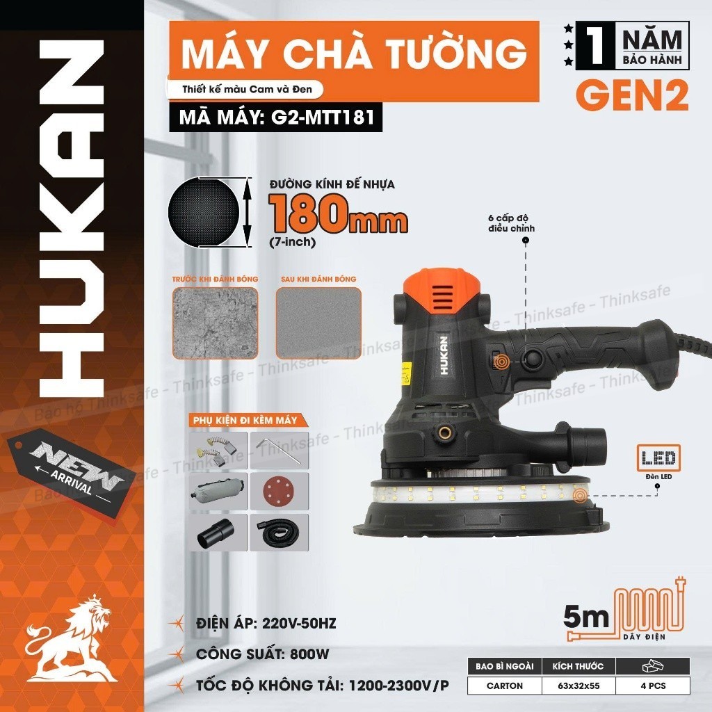 Máy Chà Tường Xoa Vữa Cầm Tay Có Đèn HUKAN G2-MTT181