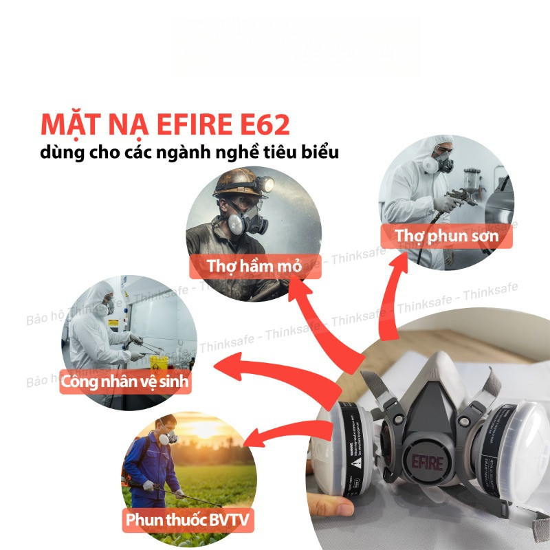 Mặt Nạ Phòng Độc E62 Nửa Mặt Cao Cấp Chống Bụi Mịn, Hóa Chất, Phun Sơn, Nghề Mộc, Lọc Khí