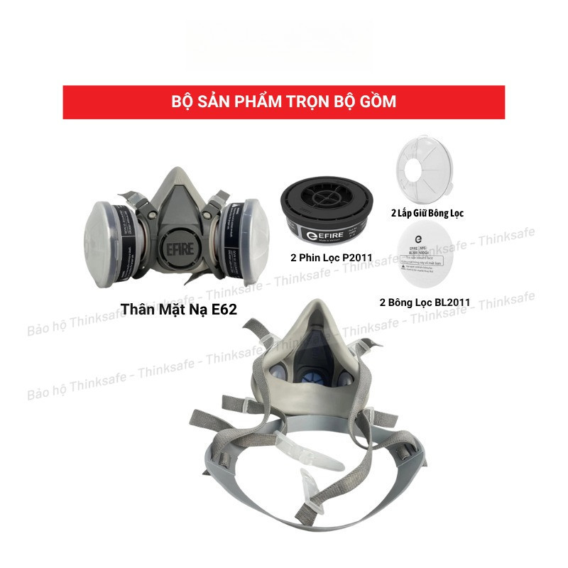 Mặt Nạ Phòng Độc E62 Nửa Mặt Cao Cấp Chống Bụi Mịn, Hóa Chất, Phun Sơn, Nghề Mộc, Lọc Khí