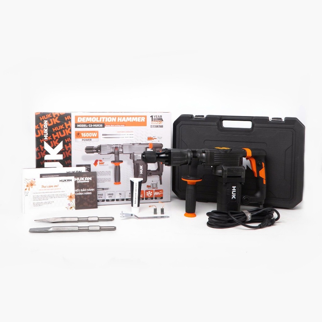 Máy đục bê tông HUKAN G3-HUK35, Công suất 1600W, Lực đập 16J, Tốc độ 1.150v/p Có AVT giảm rung chấn