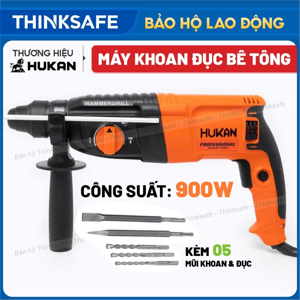 Máy khoan đục bê tông HUKAN K89, 3 Chức năng, Công suất 950W, Tặng Bộ 5 Mũi khoan và Đục