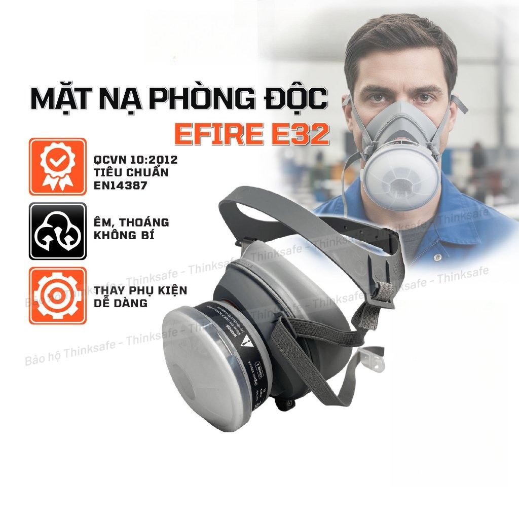 Mặt Nạ Bảo Hộ EFIRE E32 Nửa Mặt Cao Cấp, 1 Phin Lọc Kín Khí, Chống Bụi Mịn, Hóa Chất, Phun Sơn