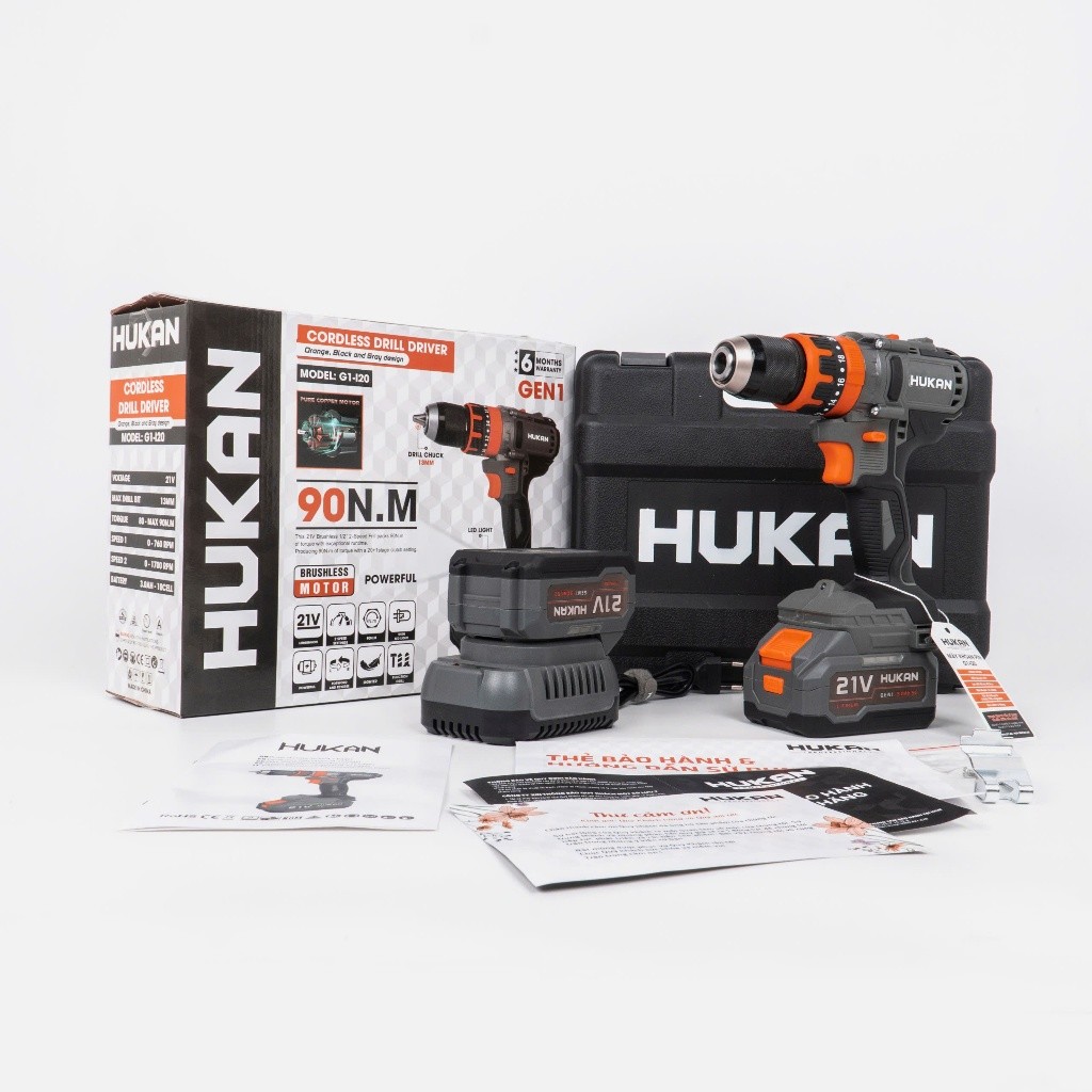 Khoan Pin HUKAN HM21-G1-I20 Lực Siết 90N.m - 3 chức năng có chức năng - Động cơ không chổi than