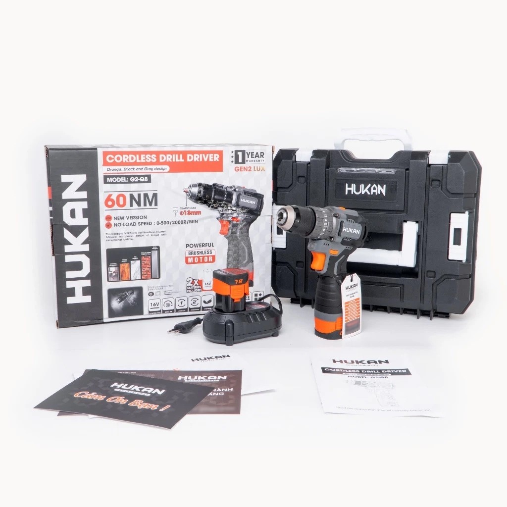 Máy khoan pin 3 Chức năng HUKAN G2-Q8, Không chổi than 60Nm, 13mm, Có khóa trục 20 cấp trượt