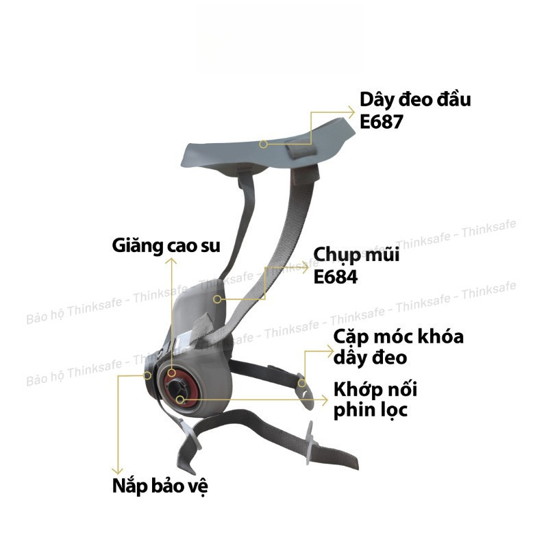 Mặt Nạ Phòng Độc E62 Nửa Mặt Cao Cấp Chống Bụi Mịn, Hóa Chất, Phun Sơn, Nghề Mộc, Lọc Khí