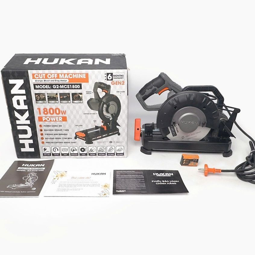 Máy cắt sắt bàn HUKAN G2-MCS1800, Công suất 1800W, Lưỡi cắt 180mm, Góc cắt 45 độ, Tốc độ 7700v/p