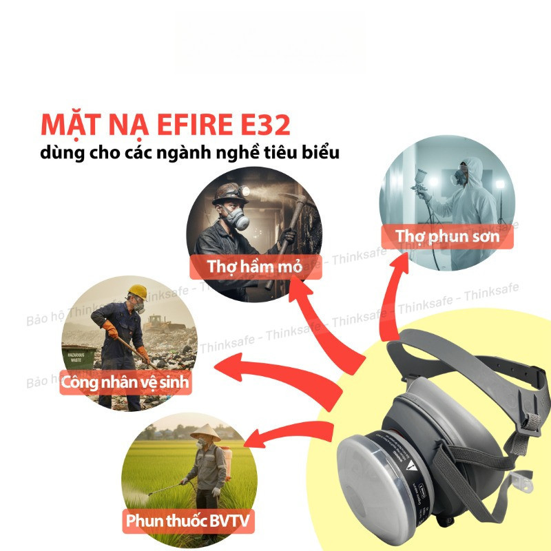 Mặt Nạ Bảo Hộ EFIRE E32 Nửa Mặt Cao Cấp, 1 Phin Lọc Kín Khí, Chống Bụi Mịn, Hóa Chất, Phun Sơn
