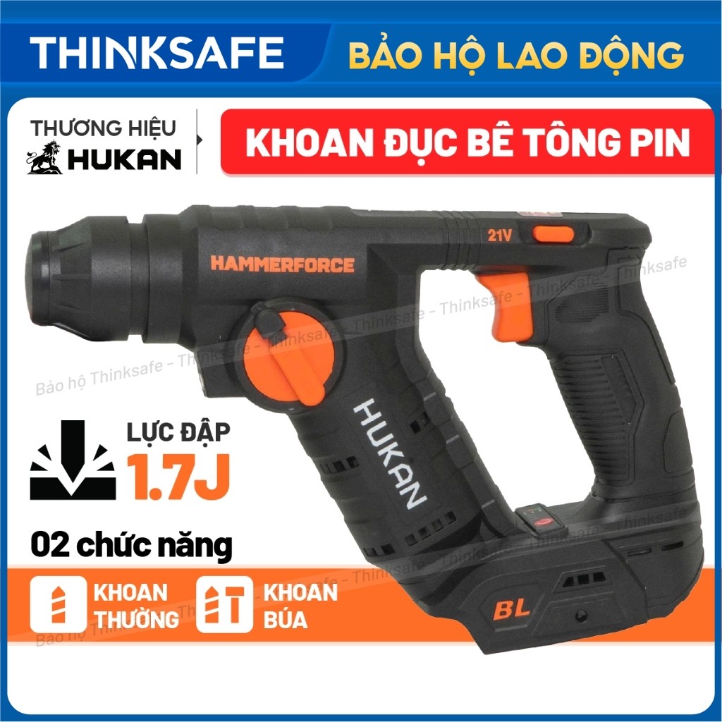 Máy Khoan Bê Tông Mini 2 chức năng HUKAN G1-KBC17 Lực Đập 1.7J, Khoan 20mm, chân pin phổ thông, bảo hành 9 tháng