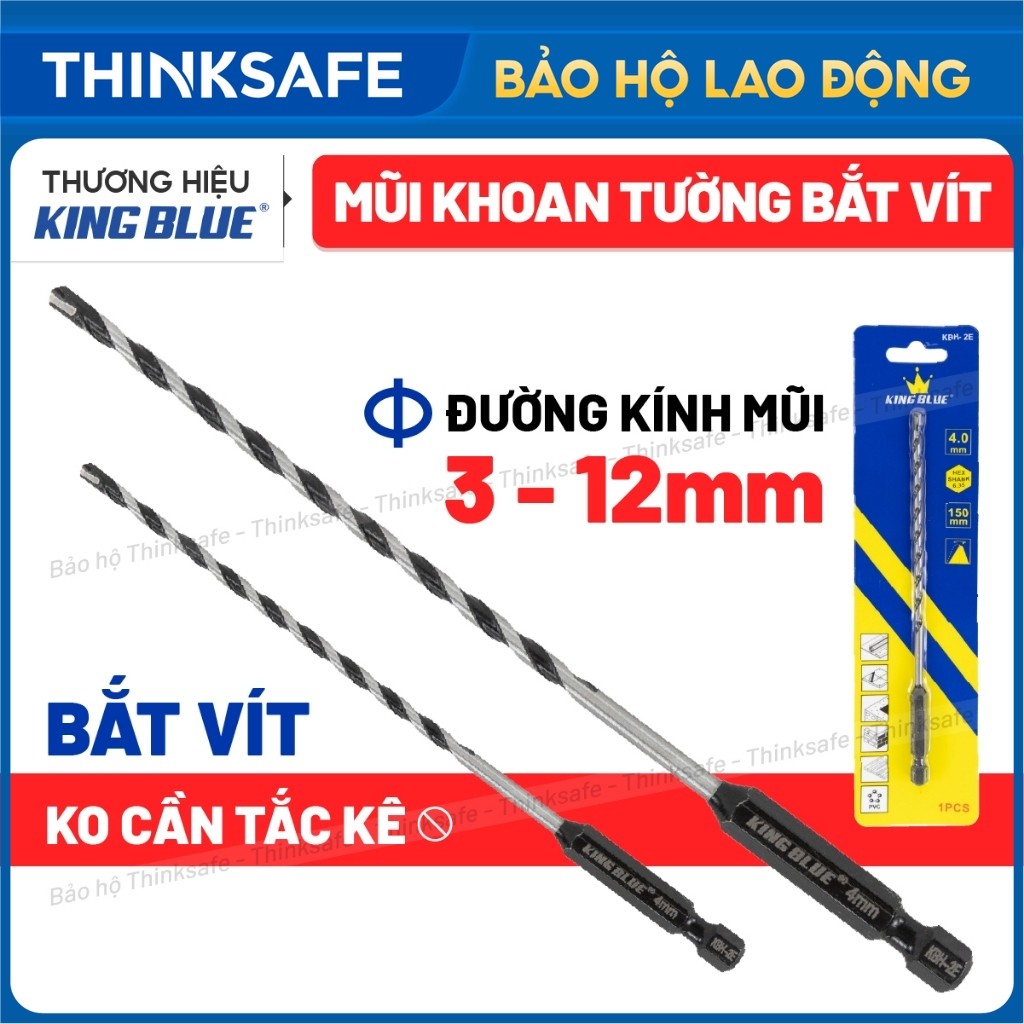 Mũi khoan không tắc kê KINGBLUE KBH2E size mới 3-3.2mm Mũi khoan đa năng lục giác 2 cạnh nhựa, gỗ, bê tông nhẹ, tường
