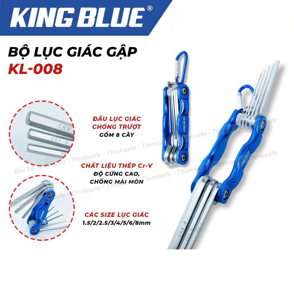 Bộ lục giác gập KingBlue KL-008 Gồm 8 cây 1.5-8mm, Thép Cr-V cao cấp chống mài mòn, Chìa lục giác xếp nhỏ gọn
