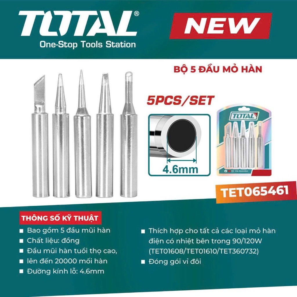 Bộ 5 đầu mũi hàn TOTAL TET065461