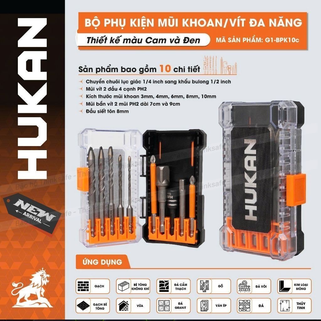 Bộ mũi khoan đa năng 10 chi tiết HUKAN G1-BPK10C Mũi khoan và mũi vít đa năng chuôi lục giác