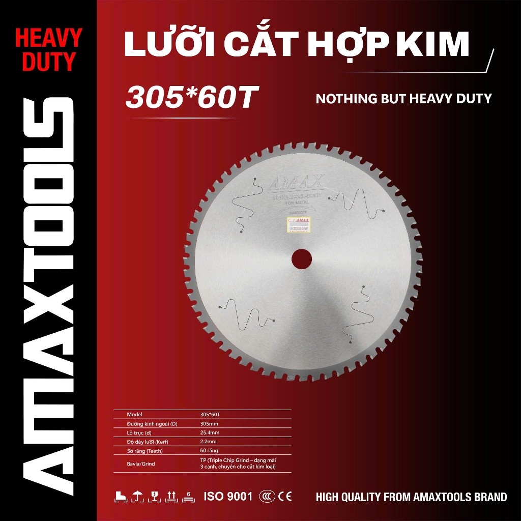 Lưỡi cắt sắt hợp kim AMAXTOOLS 145mm/210mm/305mm Dành cho máy cắt hợp kim tua chậm
