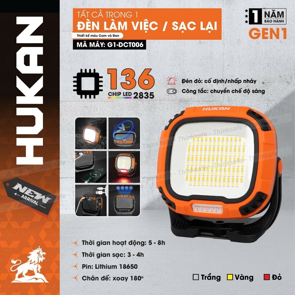 Đèn làm việc tích điện HUKAN G1-DCT006, 136 chip led, hoạt động 2-3h, Đèn led chân đế xoay được 180 độ