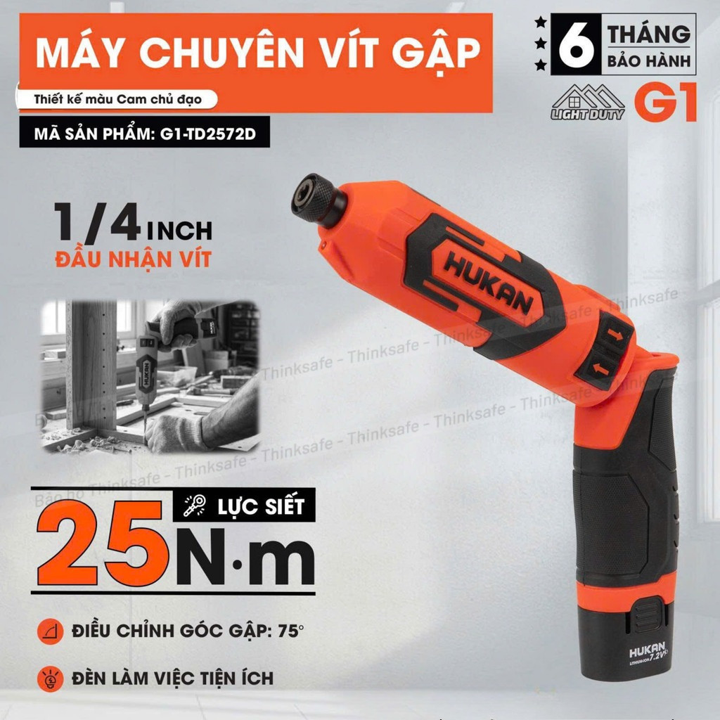 Máy Bắn Vít Gập HUKAN G1-TD2572D Lực Siết 25N.m, 2 Cấp Chỉnh Tốc, Chuyên Vít Kèm Đầy Đủ Phụ Kiện, Máy Bắt Vít Gập