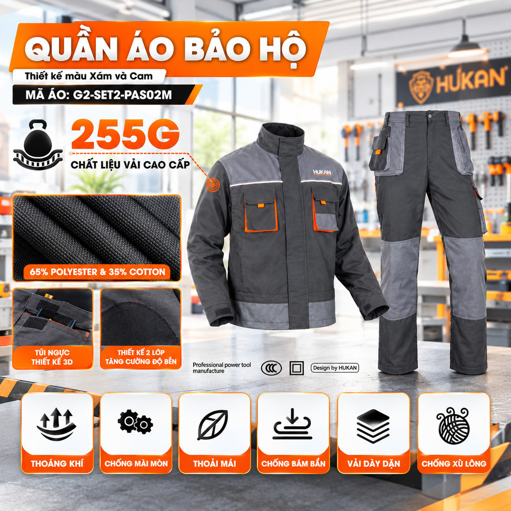 Quần Áo Bảo Hộ Lao Động Hukan G2-SET2-PAS02L, Size L