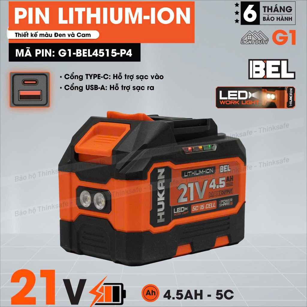 Pin HUKAN 15 Cell, Dung lượng 4.5Ah, Dòng xả 5C, Chân pin phổ thông, Vỏ ABS chống cháy