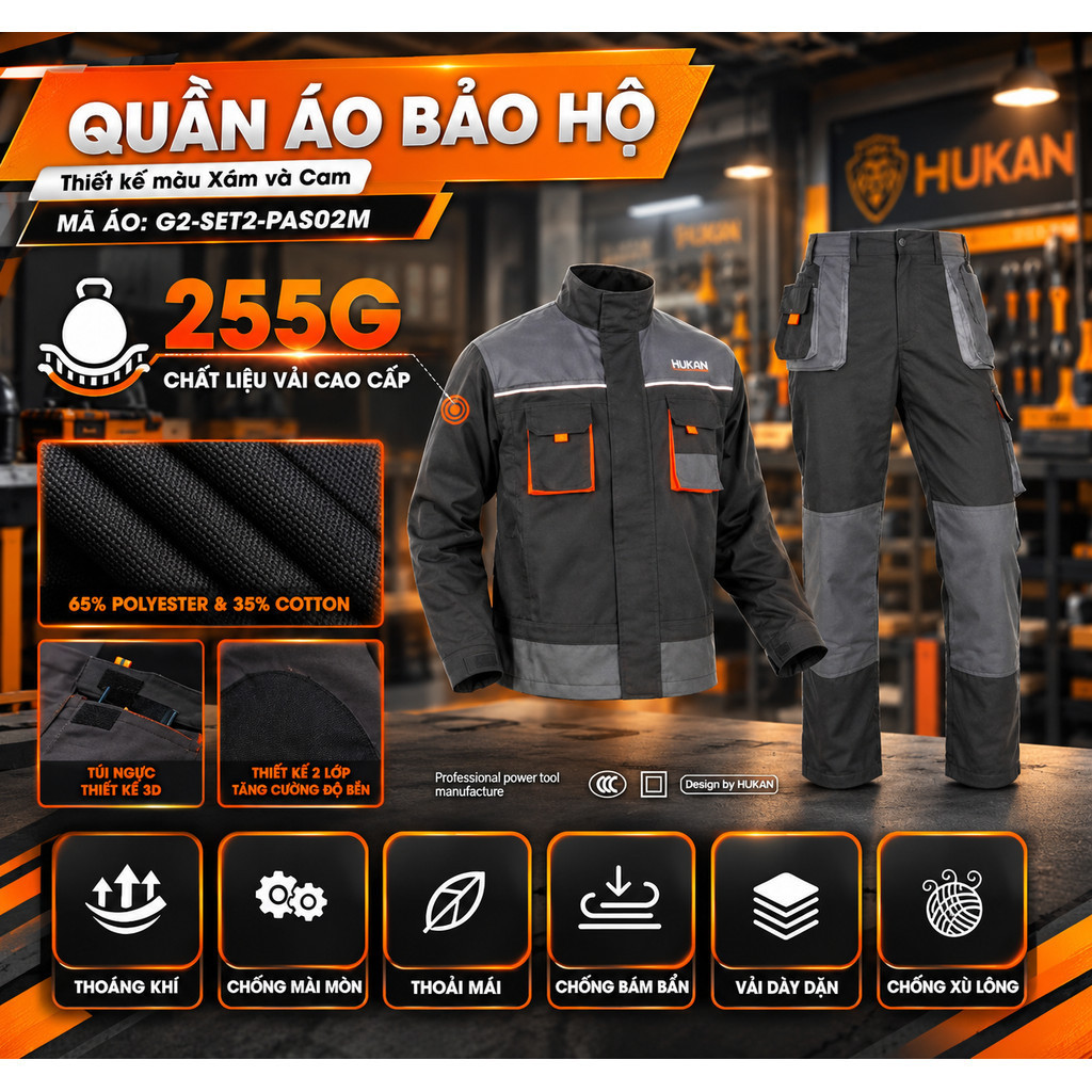 Quần Áo Bảo Hộ Lao Động Hukan G2-SET2-PAS02L, Size L