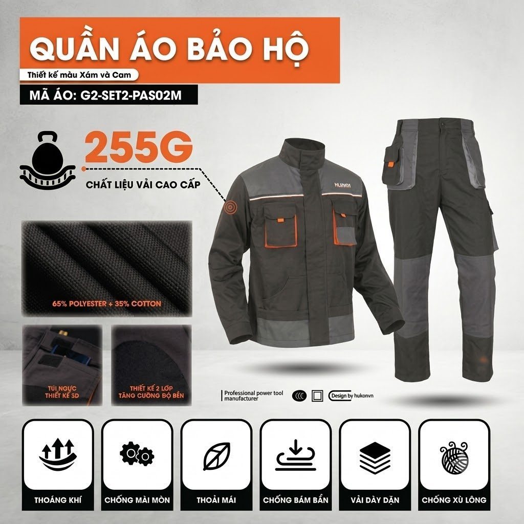 Quần Áo Bảo Hộ Lao Động Hukan G2-SET2-PAS02L, Size L