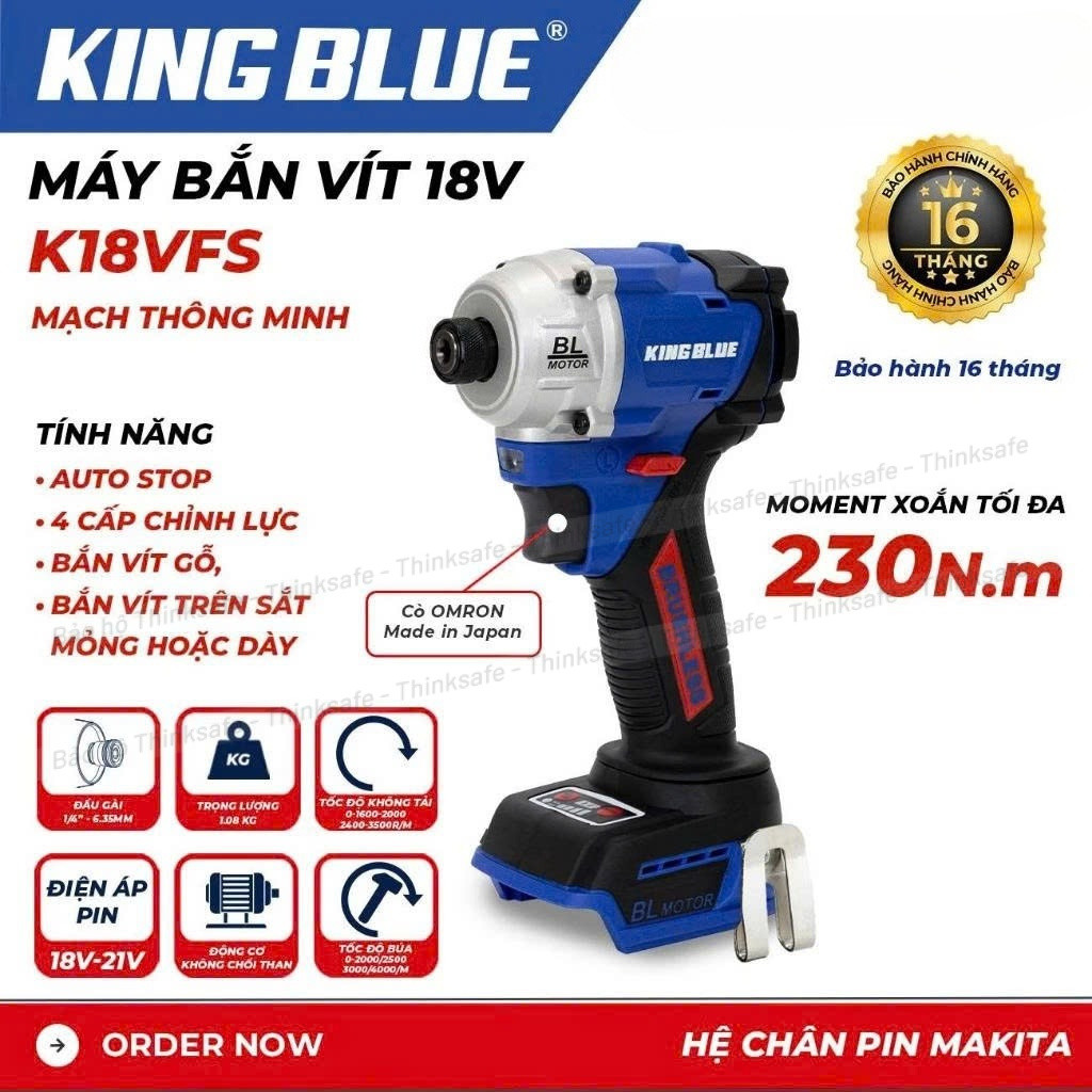 Máy Bắn Vít 18V KingBlue K18VFS Lực siết 230Nm