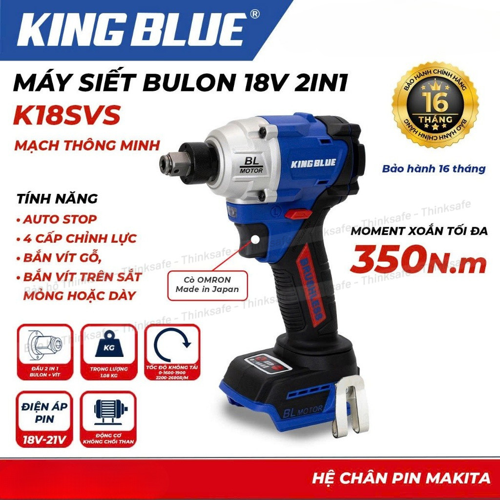 Máy siết bulong 18V 2 in 1 KingBlue K18SVS | Lực siết 350Nm