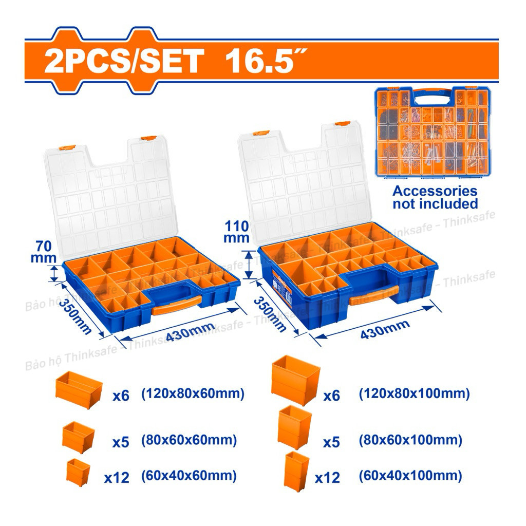 Bộ 2 hộp đựng linh kiện chia ngăn WADFOW WTB1633, Chất liệu nhựa PP,  Hộp đựng đa năng, Tay cầm rộng, Hộp kỹ thuật