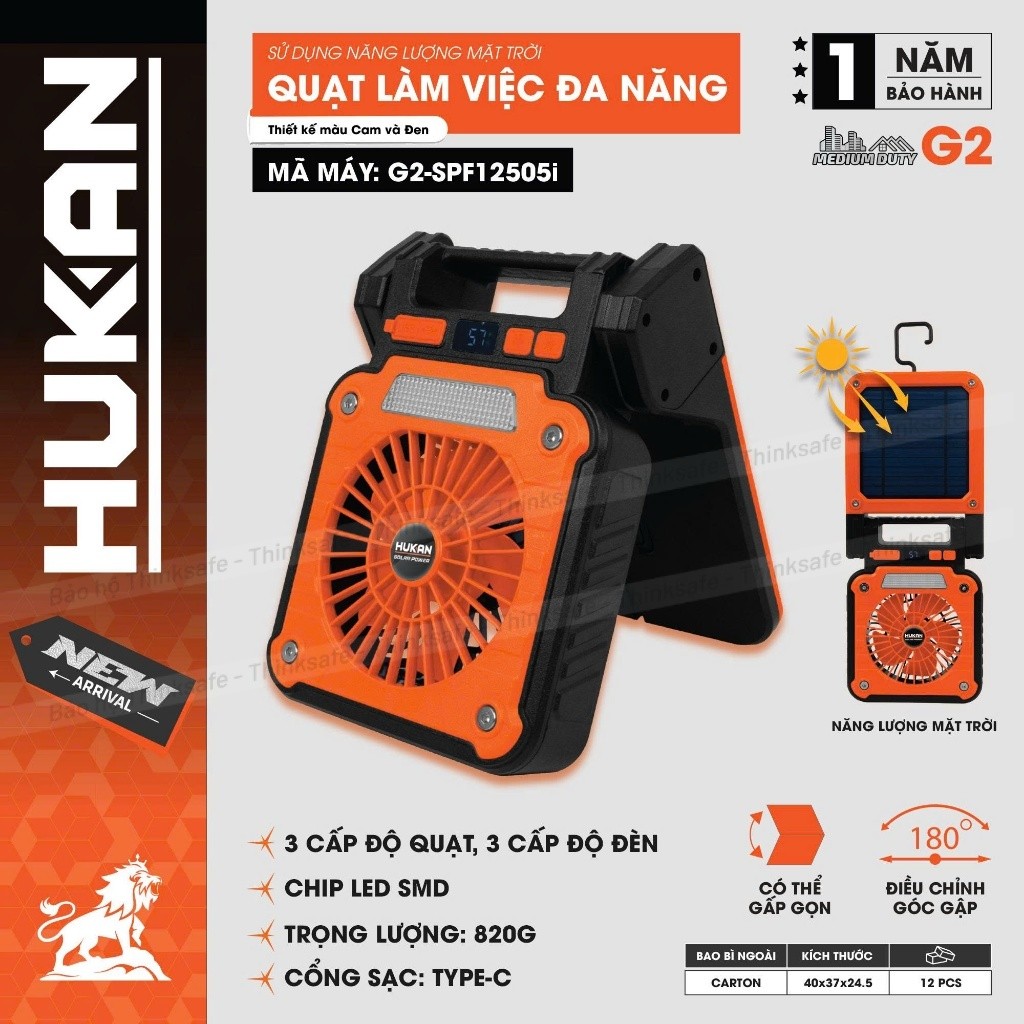 Quạt Làm Việc Năng Lượng Mặt Trời HUKAN G2-SPF12505i