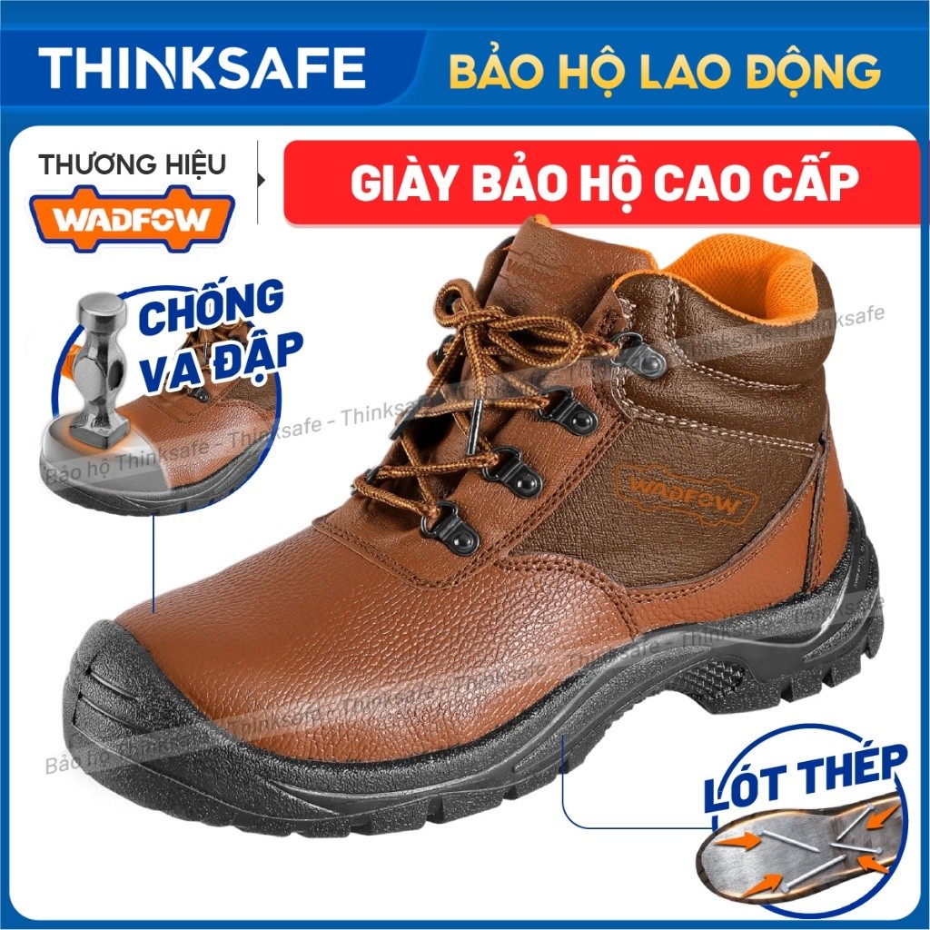 Giày bảo hộ da mũi thép WADFOW Cấp độ an toàn SB/S1P, Mũi thép đế thép dùng công trình, nhà xưởng, Giày bảo hộ lao động