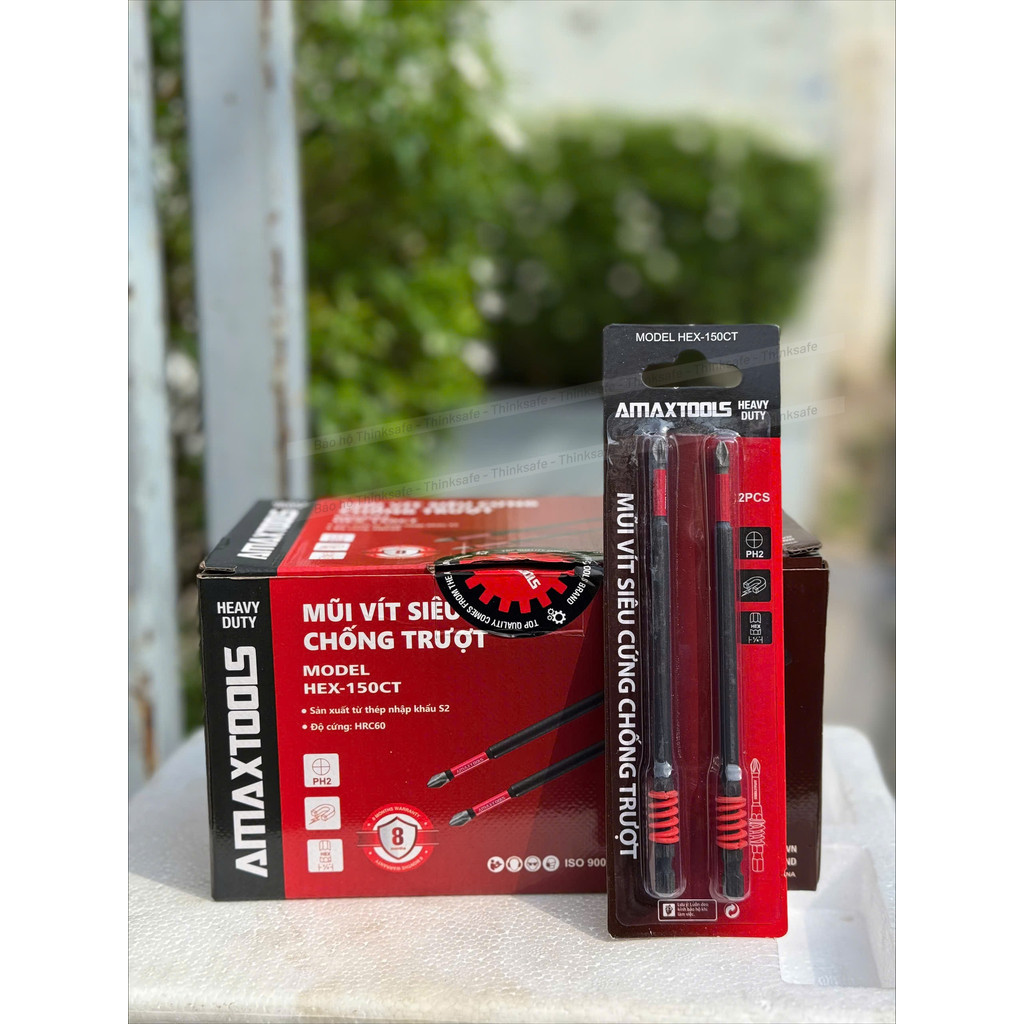 Bộ 2 mũi bắn vít chống trượt siêu cứng Amaxtools, Thép S2, Lò xo giảm chấn, Mũi bắn vít bake PH2, Chuôi lục giác