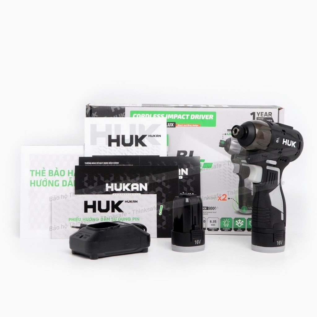 Bộ máy chuyên vít búa pin HUKAN Huk G3-V180LUX, Lực siết 180Nm, Không chổi than Có tạo xung - Thinksafe