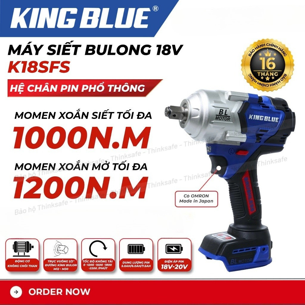 Máy siết bulong KingBlue K18SFS 18V Lực siết 1000Nm
