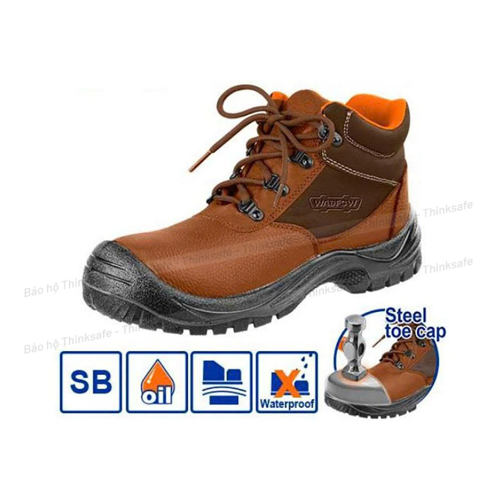 Giày bảo hộ da mũi thép WADFOW Cấp độ an toàn SB/S1P, Mũi thép đế thép dùng công trình, nhà xưởng, Giày bảo hộ lao động