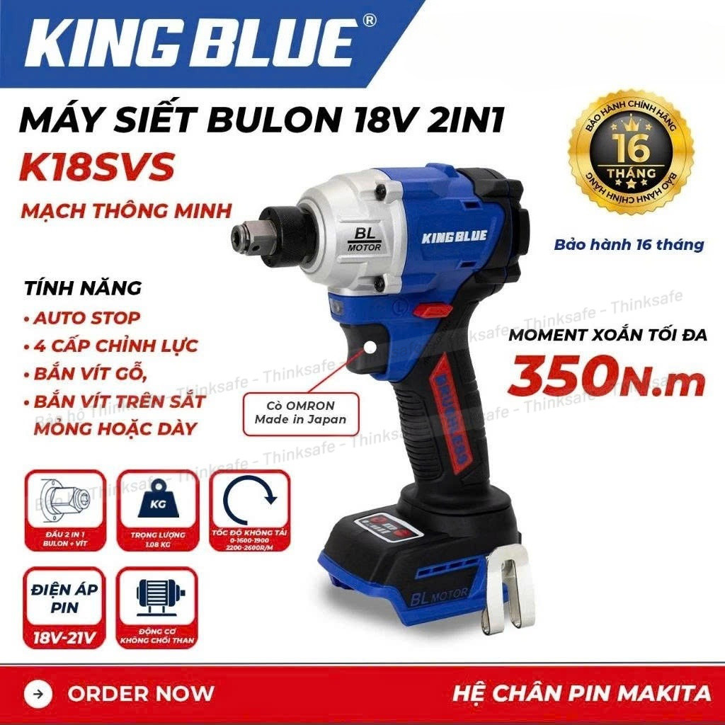 Máy siết bulong 18V 2 in 1 KingBlue K18SVS | Lực siết 350Nm