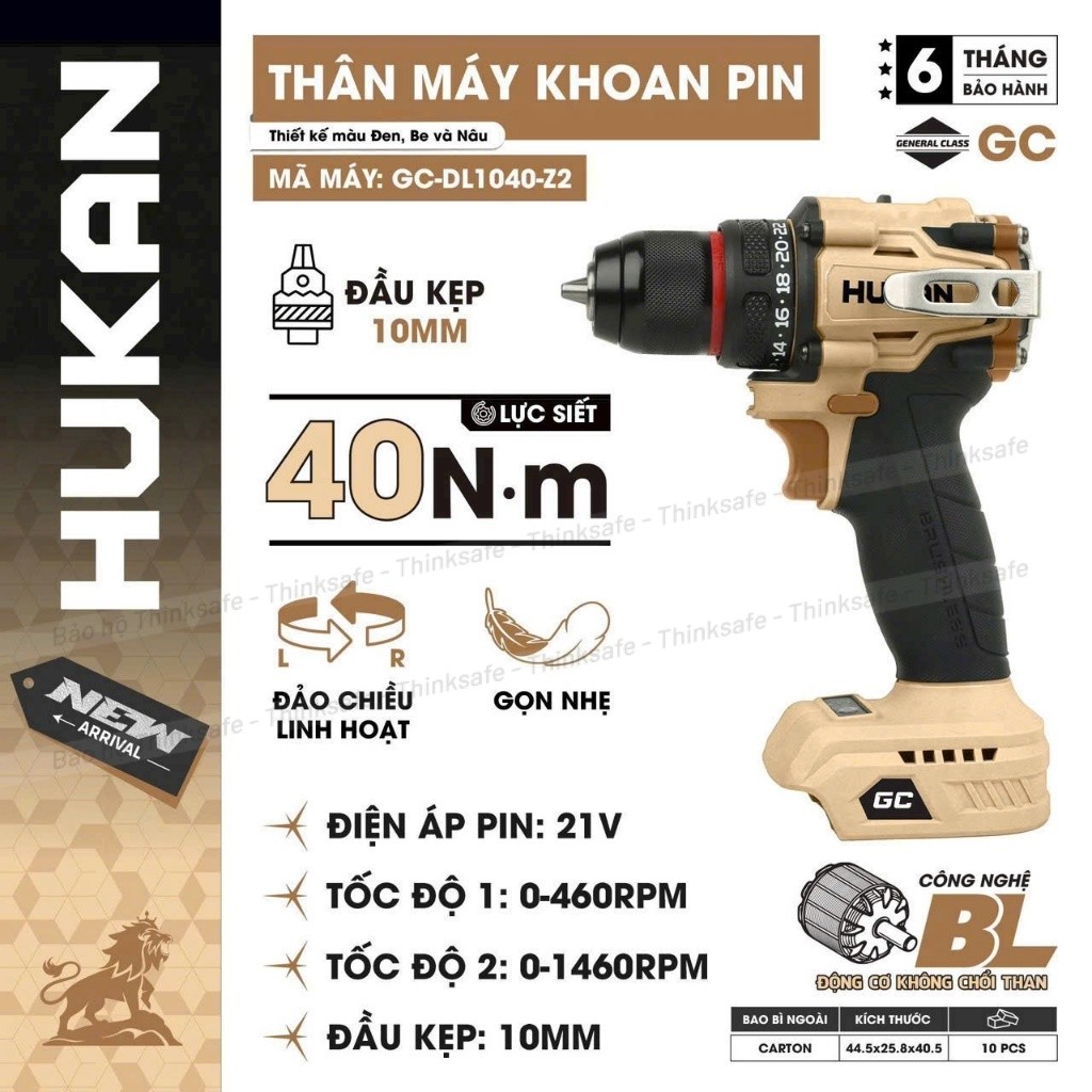 Máy Khoan Pin HUKAN GC-DL1040-Z2, Lực siết 40N.m