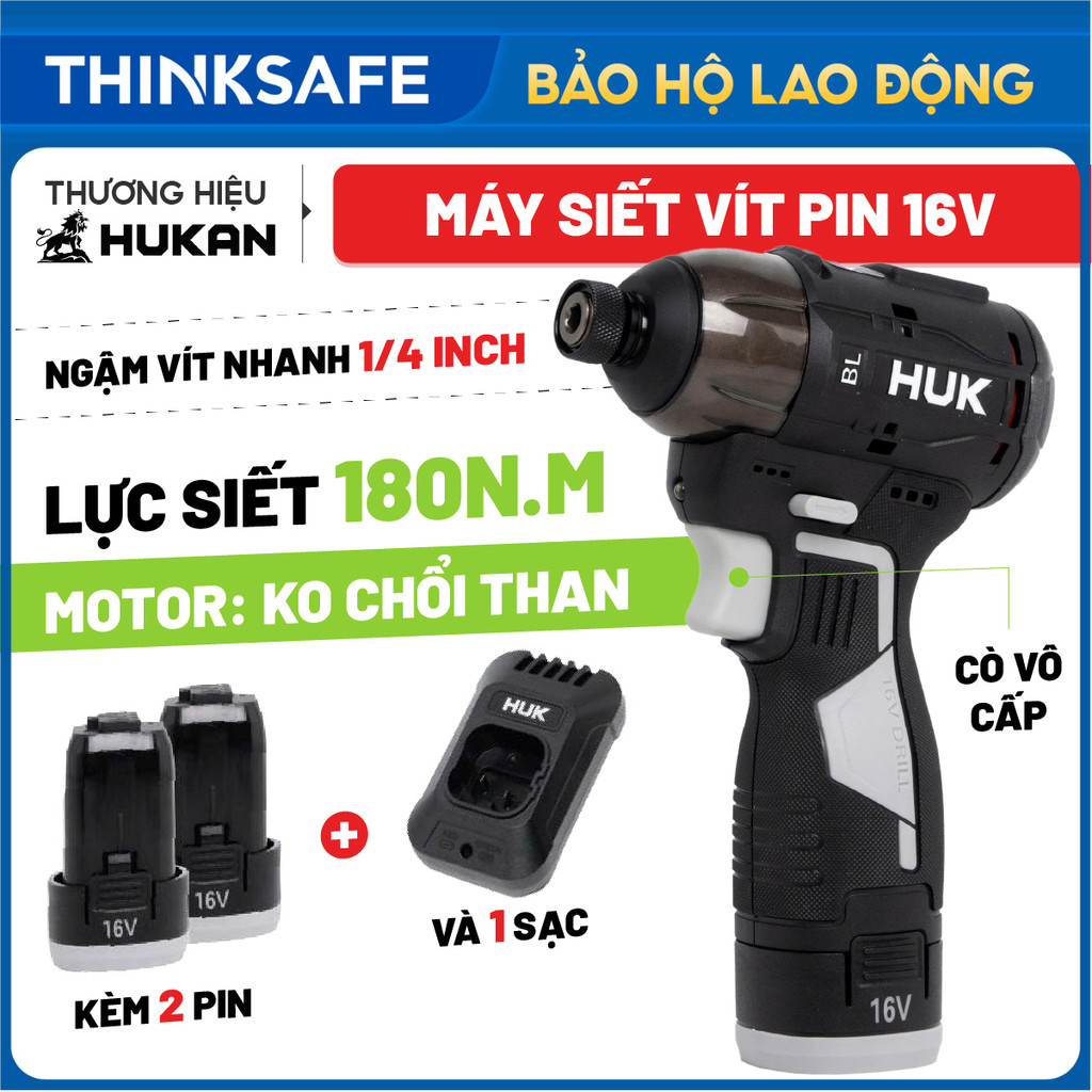 Bộ máy chuyên vít búa pin HUKAN Huk G3-V180LUX, Lực siết 180Nm, Không chổi than Có tạo xung - Thinksafe