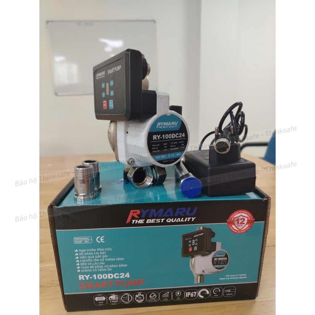 Máy bơm tăng áp mini 24V Rymaru RY-100DC24 bảng điều khiển thông minh ren 27mm cho 1 thiết bị, chống nước, an toàn