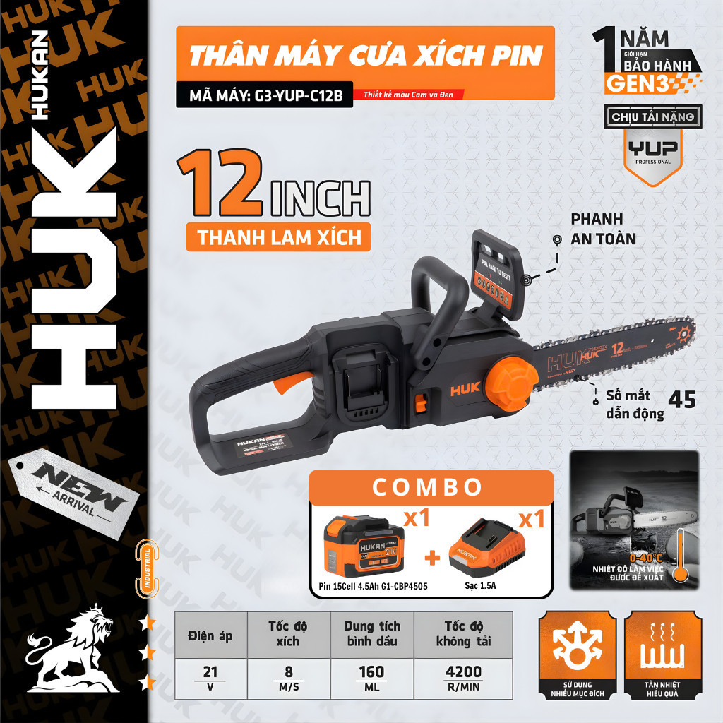 Máy Cưa Xích Pin 21V HUKAN GEN3 G3-YUP-C12B