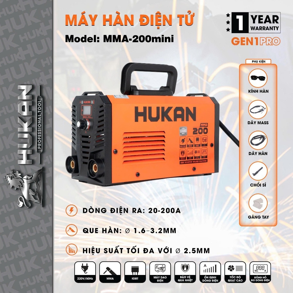 Máy hàn điện tử HUKAN MMA-200 mini
