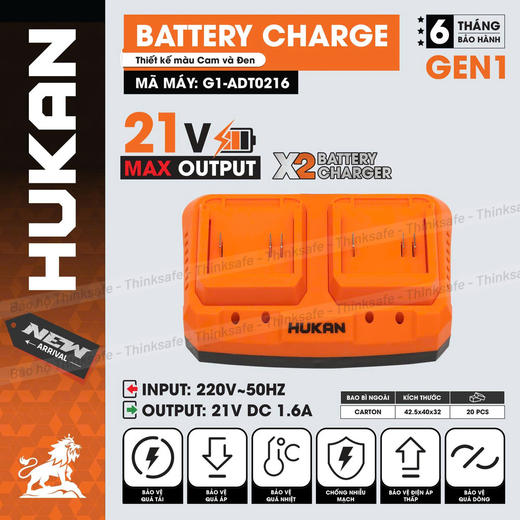Sạc Đôi HUKAN G1-ADT0216, Công Suất 1.6A, Chân Phổ Thông, Bảo Vệ Quá Dòng, Quá Nhiệt, Đế Sạc Bàn Đôi