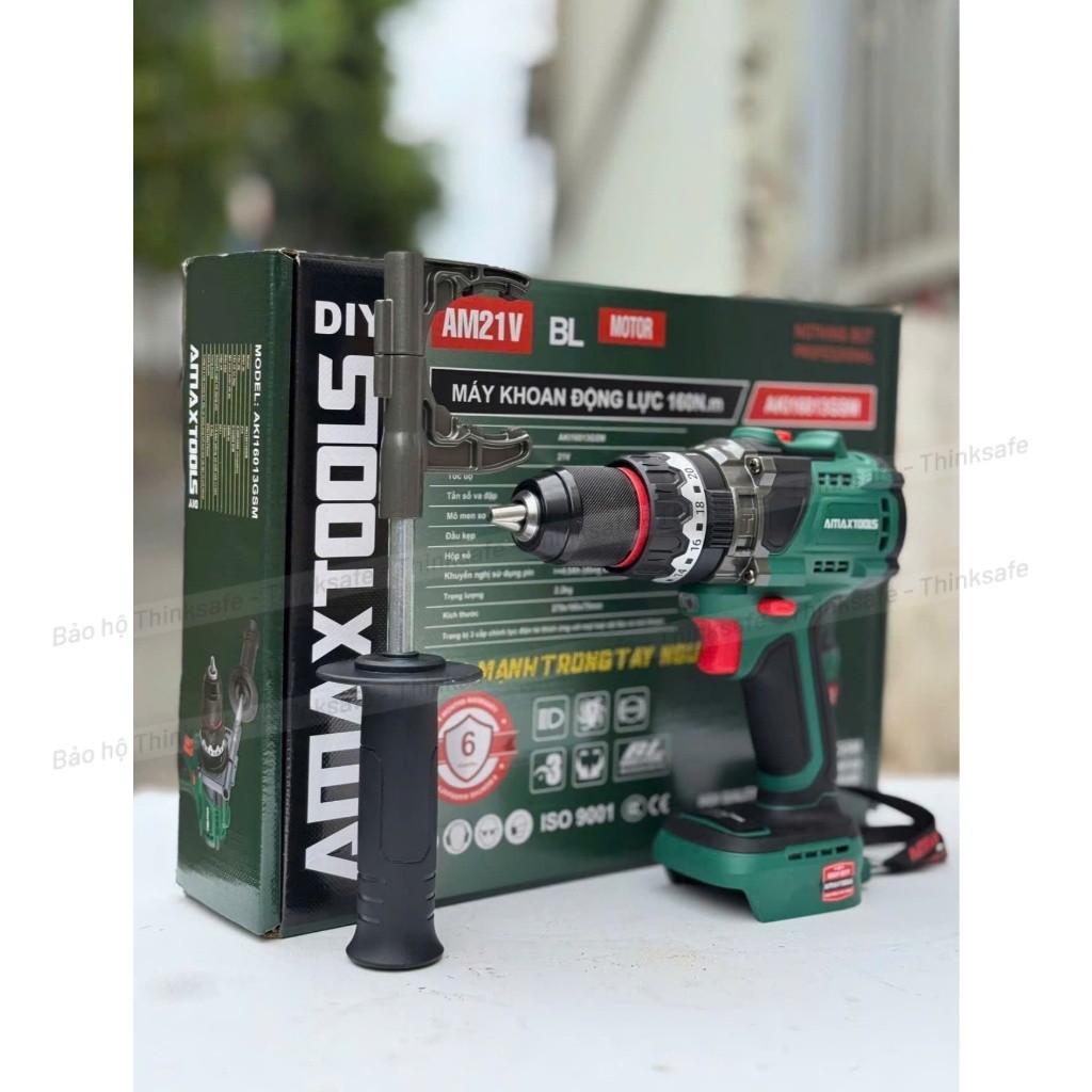Thân máy khoan pin 160Nm AMAXTOOLS AKI16013GSM Khoan rút lõi, 3 chức năng 13mm, không chổi than, chân pin phổ thông