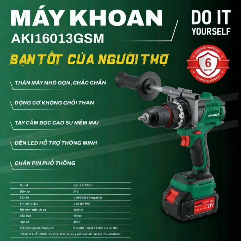 Thân máy khoan pin 160Nm AMAXTOOLS AKI16013GSM Khoan rút lõi, 3 chức năng 13mm, không chổi than, chân pin phổ thông