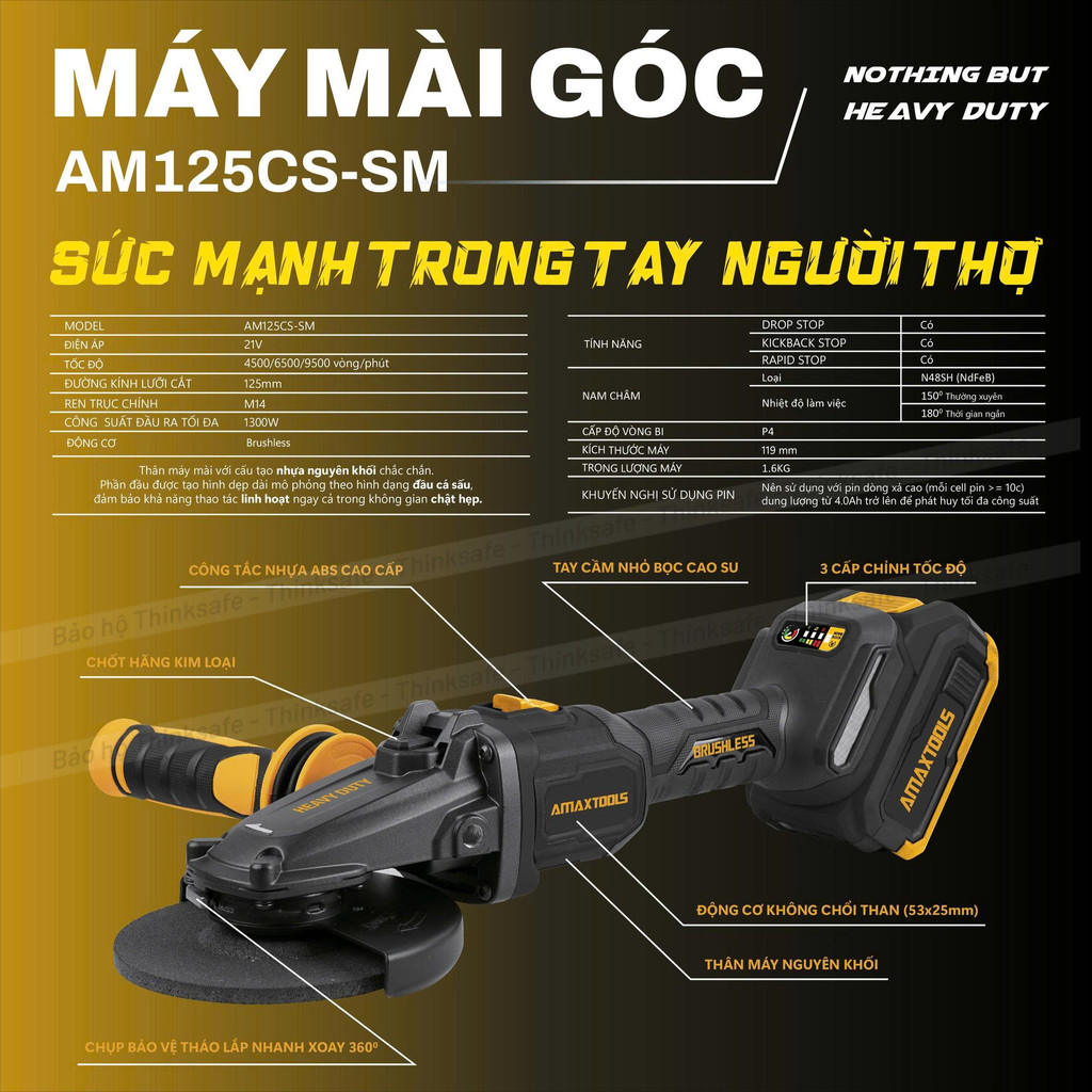 Máy mài góc pin 125mm AMAXTOOLS AM125CS-SM