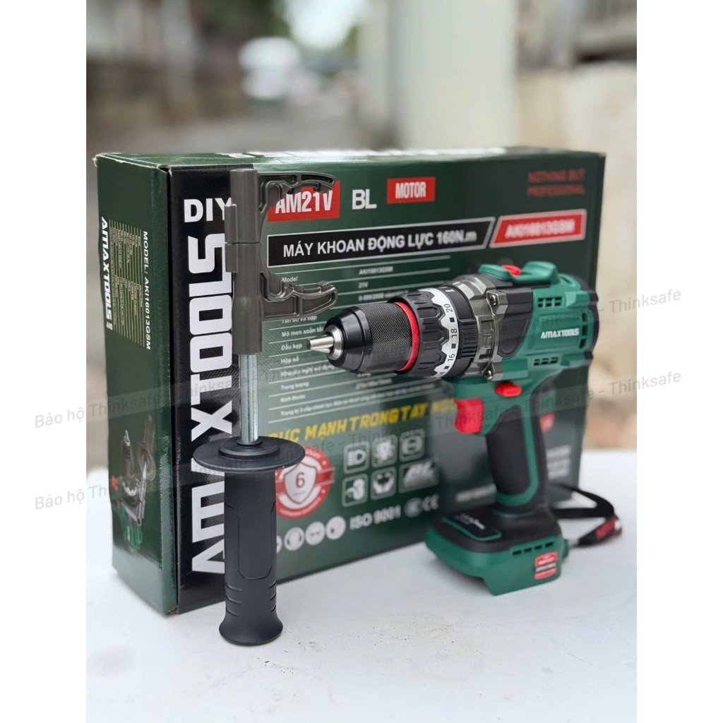 Thân máy khoan pin 160Nm AMAXTOOLS AKI16013GSM Khoan rút lõi, 3 chức năng 13mm, không chổi than, chân pin phổ thông