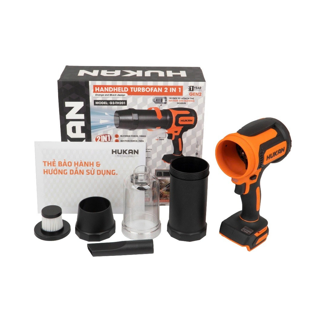 Máy thổi phản lực siêu mạnh 2 trong 1 HUKAN G2-TH201, Vừa hút vừa thổi, Lực thổi 1000g, Lực hút 7KPA, Chân pin phổ thông
